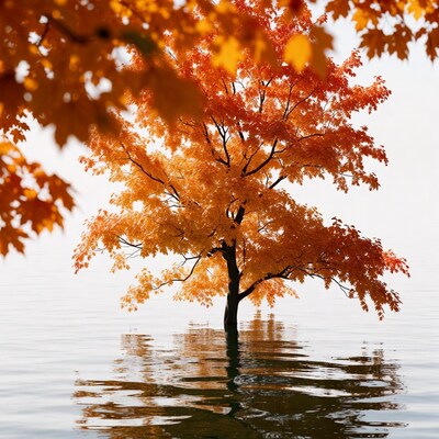 Autumn Tree Reflected in Calm Water