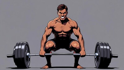 Muscular man deadlifting barbell