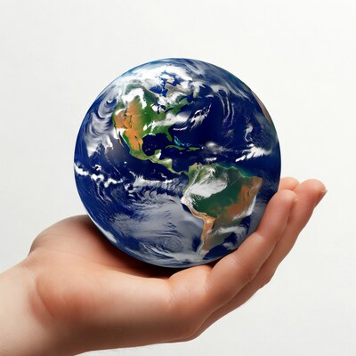Hand holding Earth globe