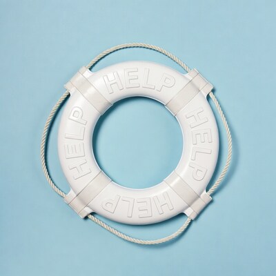 White life preserver on blue background