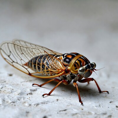 Colorful Cicada on Gray Surface
