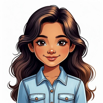 Smiling Asian girl in denim shirt