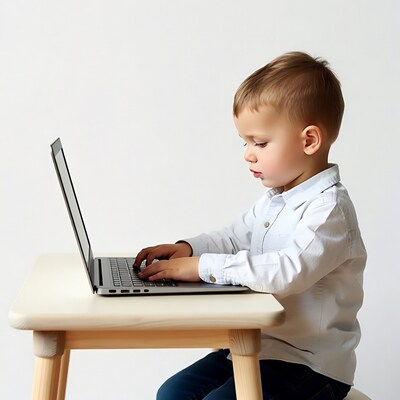 Boy typing on laptop