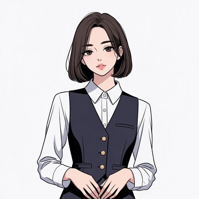 Asian woman in vest and shirt