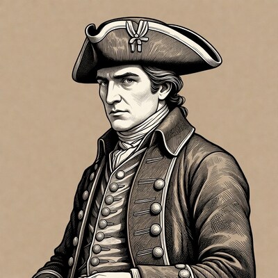 Tricorn-hatted man in colonial coat