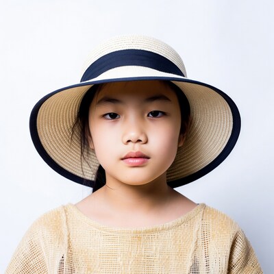 Asian girl wearing straw hat