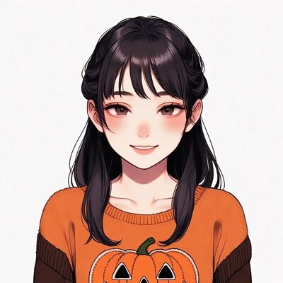 Anime girl in pumpkin sweater