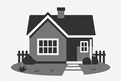 Gray House with Picket Fence Illustration