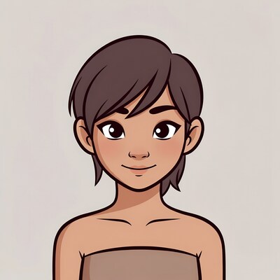 Smiling Asian girl cartoon portrait