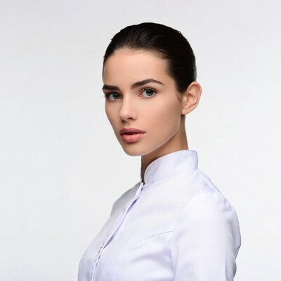 Woman in white shirt profile view