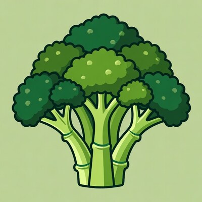 Cartoon Broccoli on Green Background