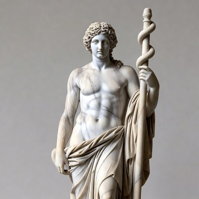 Marble Statue of Asclepius with Caduceus