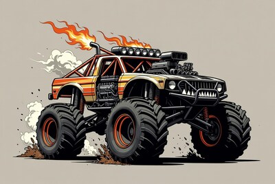Fiery Monster Truck Illustration
