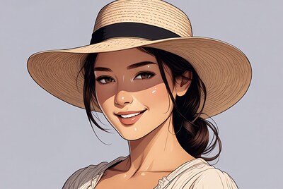 Asian woman in straw hat