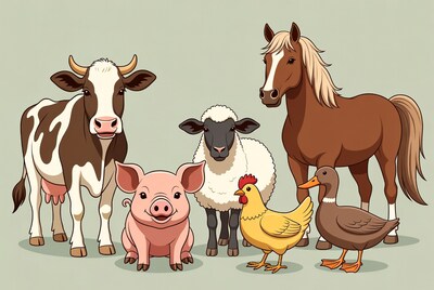 Farm Animals Group Illustration