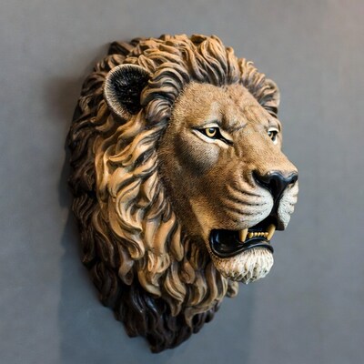 Lion head wall sculpture