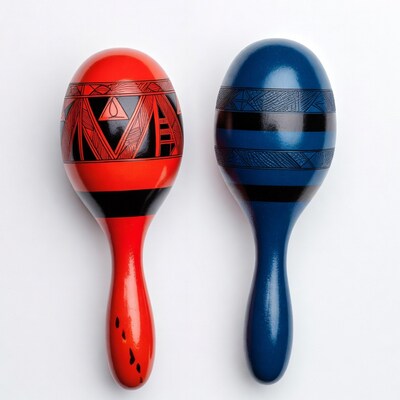 Red and Blue Maracas on White Background
