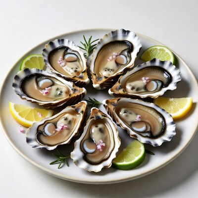 Fresh Oysters with Lime on Plate