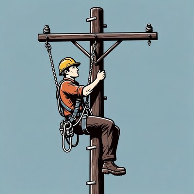 Lineman climbing utility pole