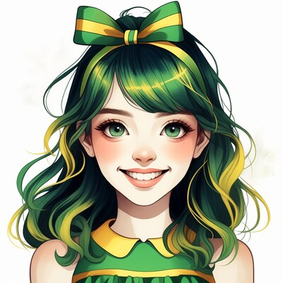 Anime girl with green bow and hair
