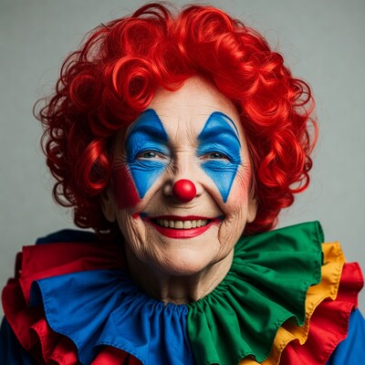 Elderly woman in clown makeup