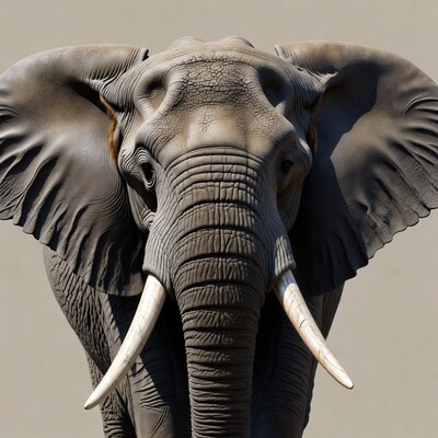 Close-up elephant head with tusks