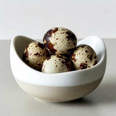 Quail Eggs in White Bowl