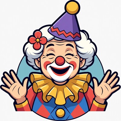 Cartoon Clown Laughing with Raised Hands