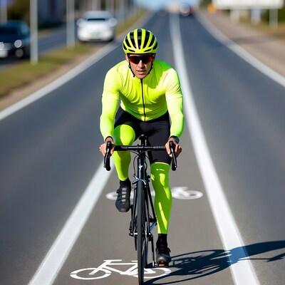 Man cycling on road in yellow gear