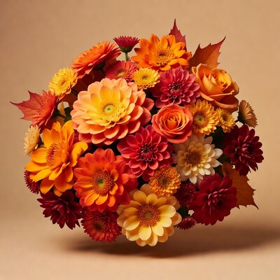Autumn Gerbera Daisy Bouquet with Maple Leaves