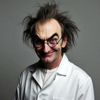 Mad scientist with wild hair