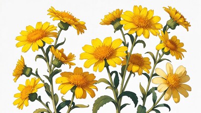 Yellow Flowers Illustration on White Background