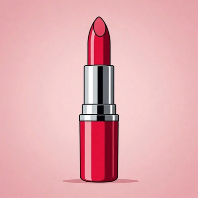 Red lipstick on pink background