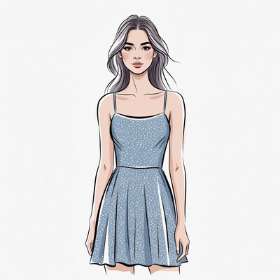 Asian woman in polka dot dress illustration