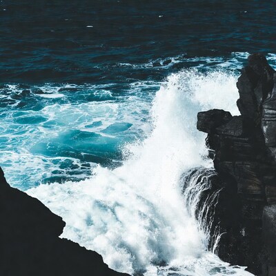 Ocean Waves Crashing on Rocks