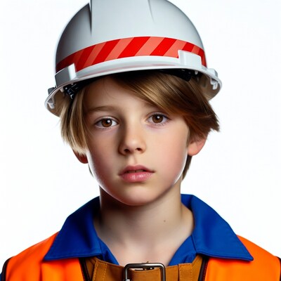 Boy wearing hard hat and vest