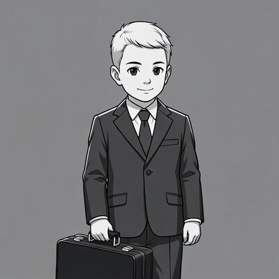 Boy in suit holding briefcase
