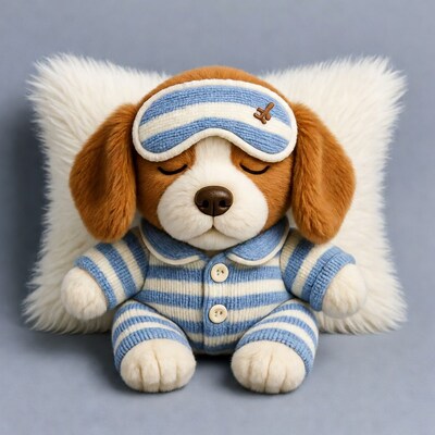 Sleeping puppy plush toy in pajamas