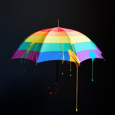 Rainbow Umbrella Dripping Paint