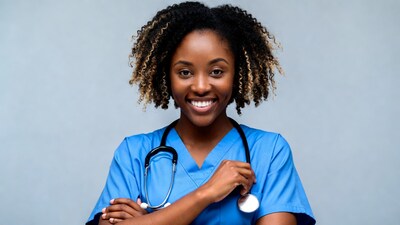 Smiling African-American nurse with stethoscope