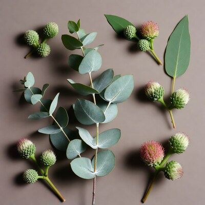Eucalyptus Leaves and Buds Flat Lay
