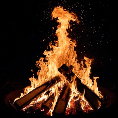 Blazing Campfire on Black Background
