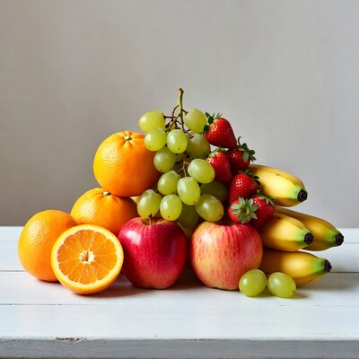 Fresh mixed fruit on wooden table