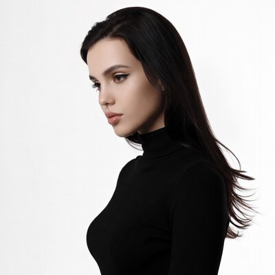 Profile of woman in black turtleneck