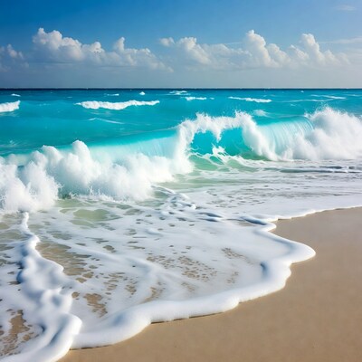 Turquoise Waves Crashing on Sandy Beach
