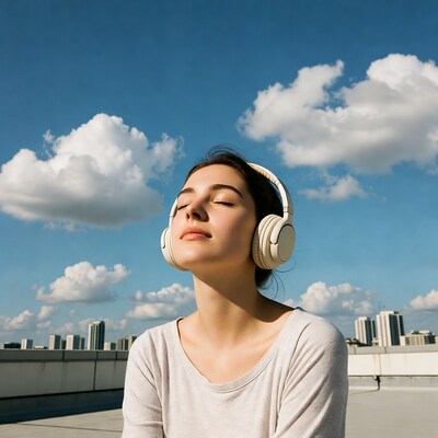 Woman listening to music with headphones