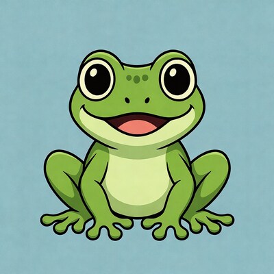 Cute green frog smiling