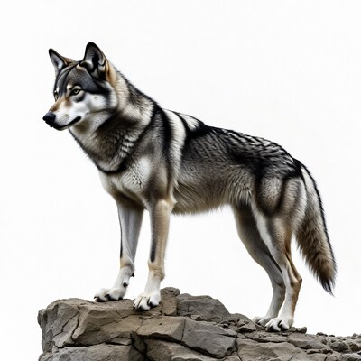 Siberian Husky standing on rock