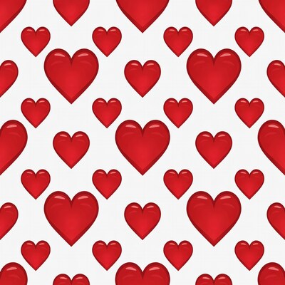 Red Hearts Pattern on White Background