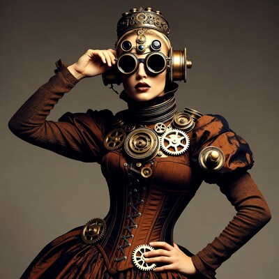 Steampunk Woman in Goggles and Gears